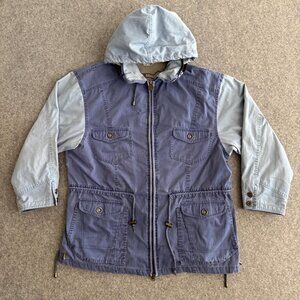 Two Tone Cotton Parka Chore Jacket Pastel Blue Medium